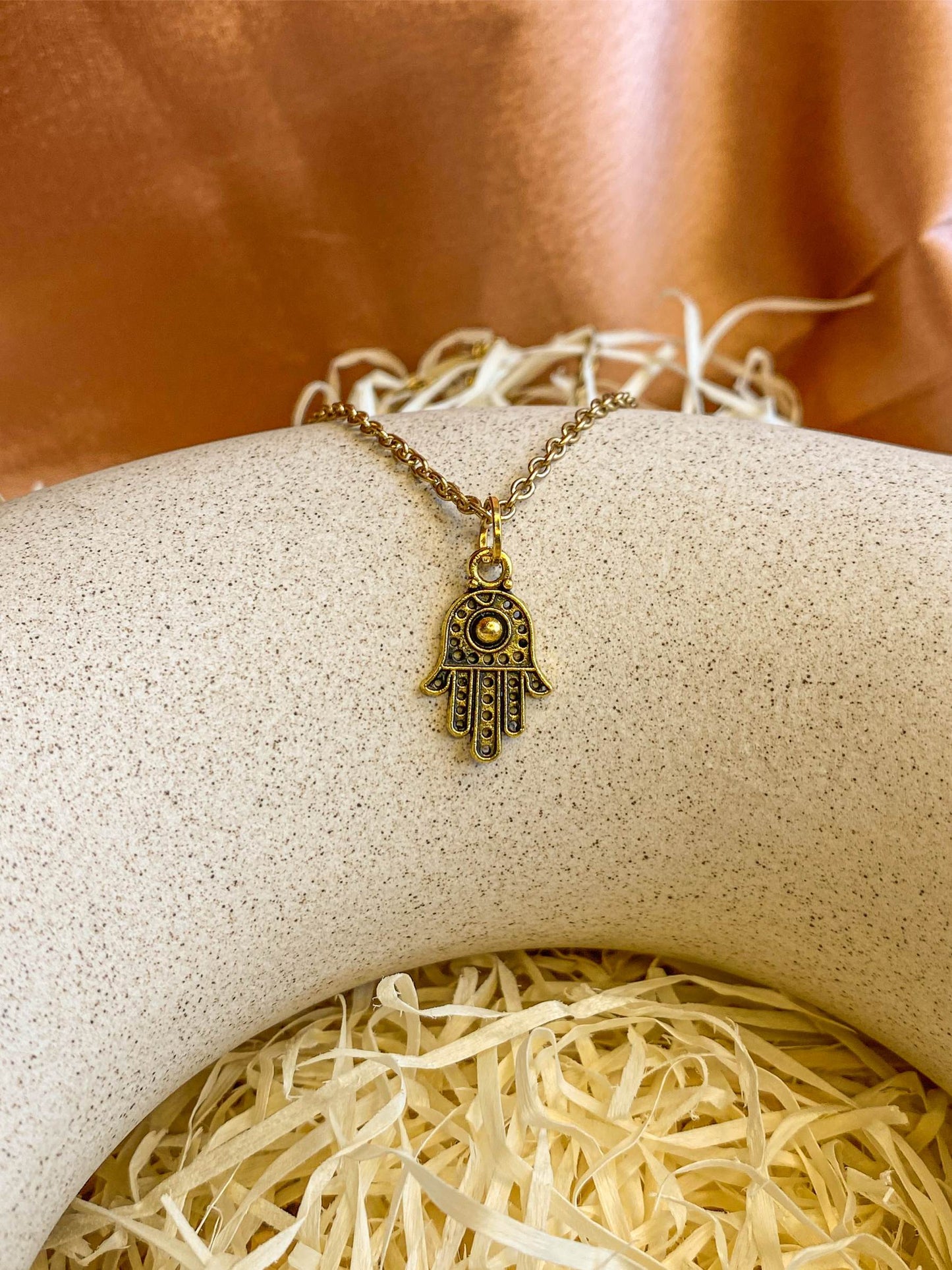 Dainty Hamsa Hand Golden Oxidized Charm