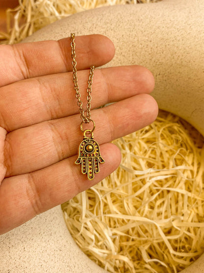 Dainty Hamsa Hand Golden Oxidized Charm