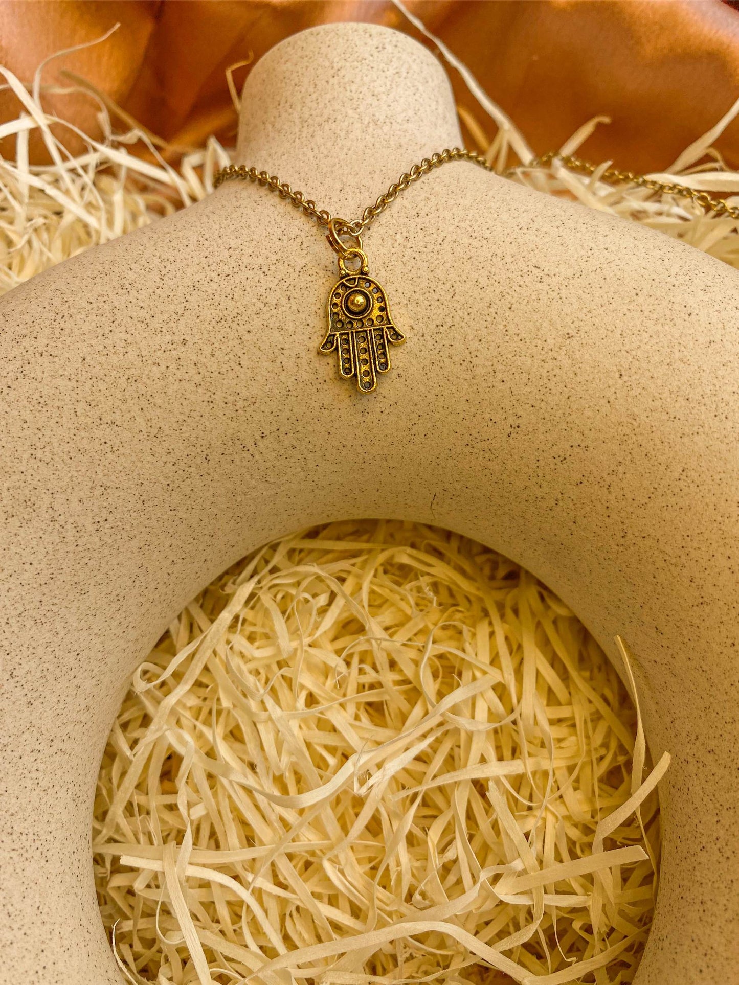 Dainty Hamsa Hand Golden Oxidized Charm