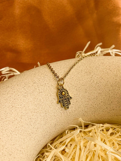 Dainty Hamsa Hand Golden Oxidized Charm