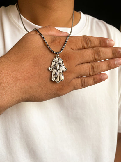 Fatima Hamsa Hand Pendant With German Silver Chain