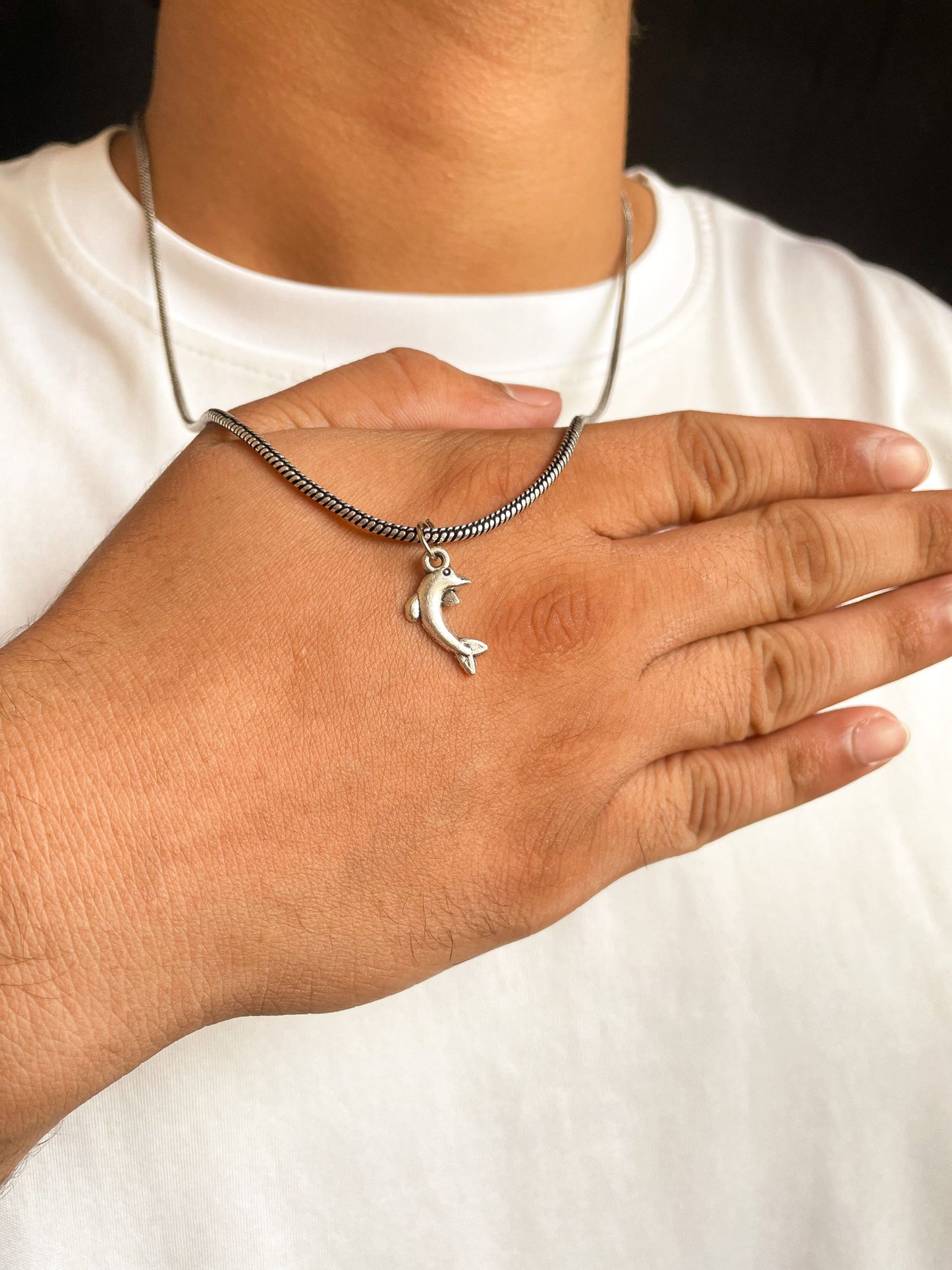 Dolphin German Pendant With German Silver Chain