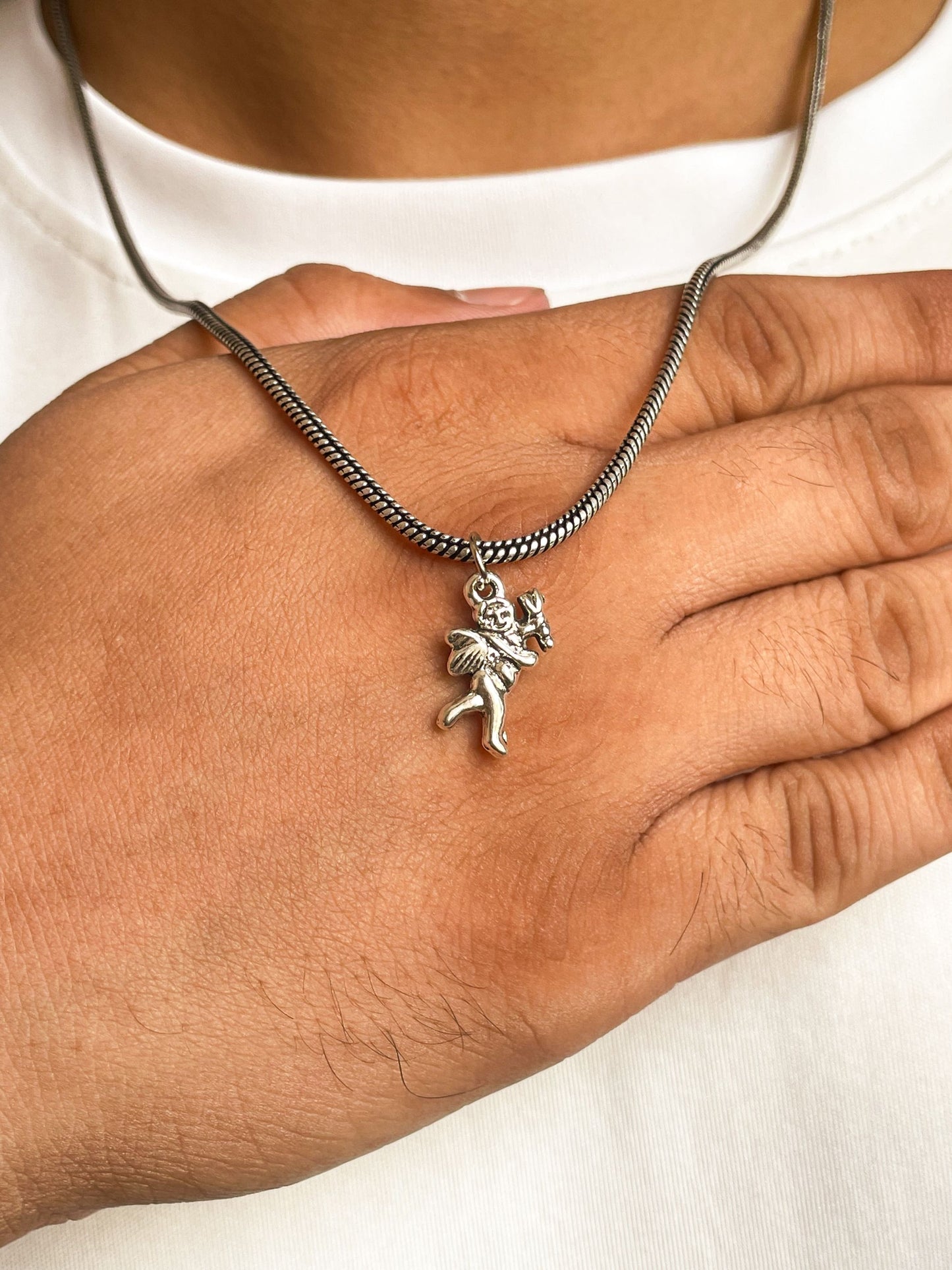 Lover's Cupid Pendant With German Silver Chain