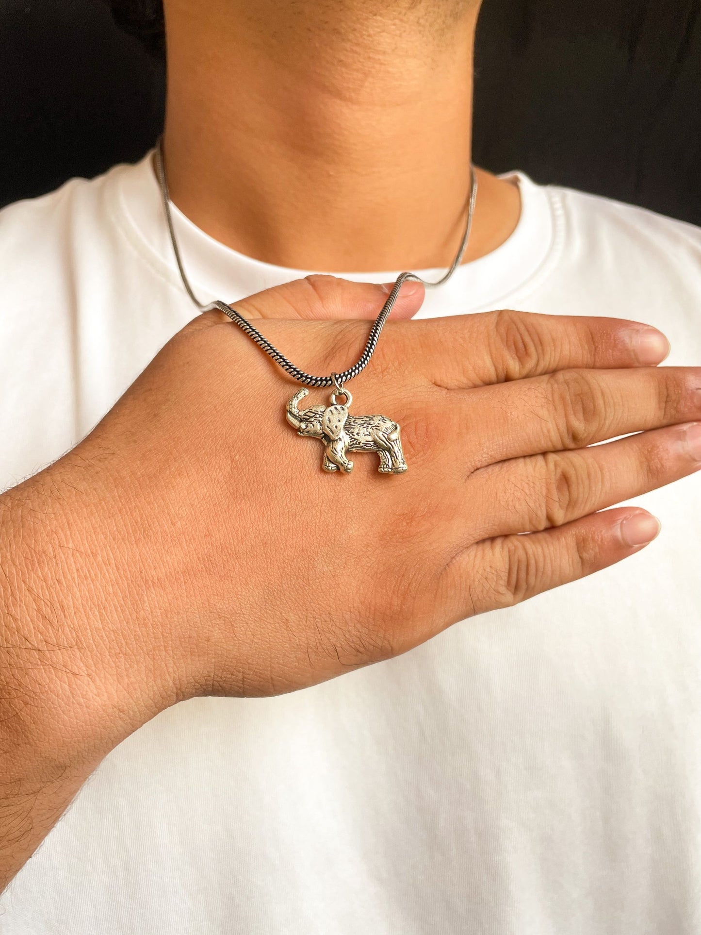Roaring Elephant Pendant With German Silver Chain