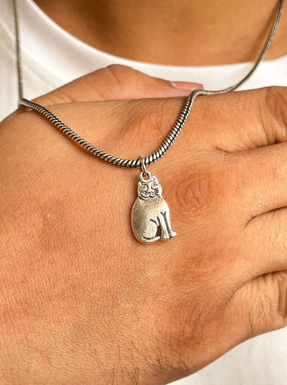 Cool Cat Pendant With German Silver Chain