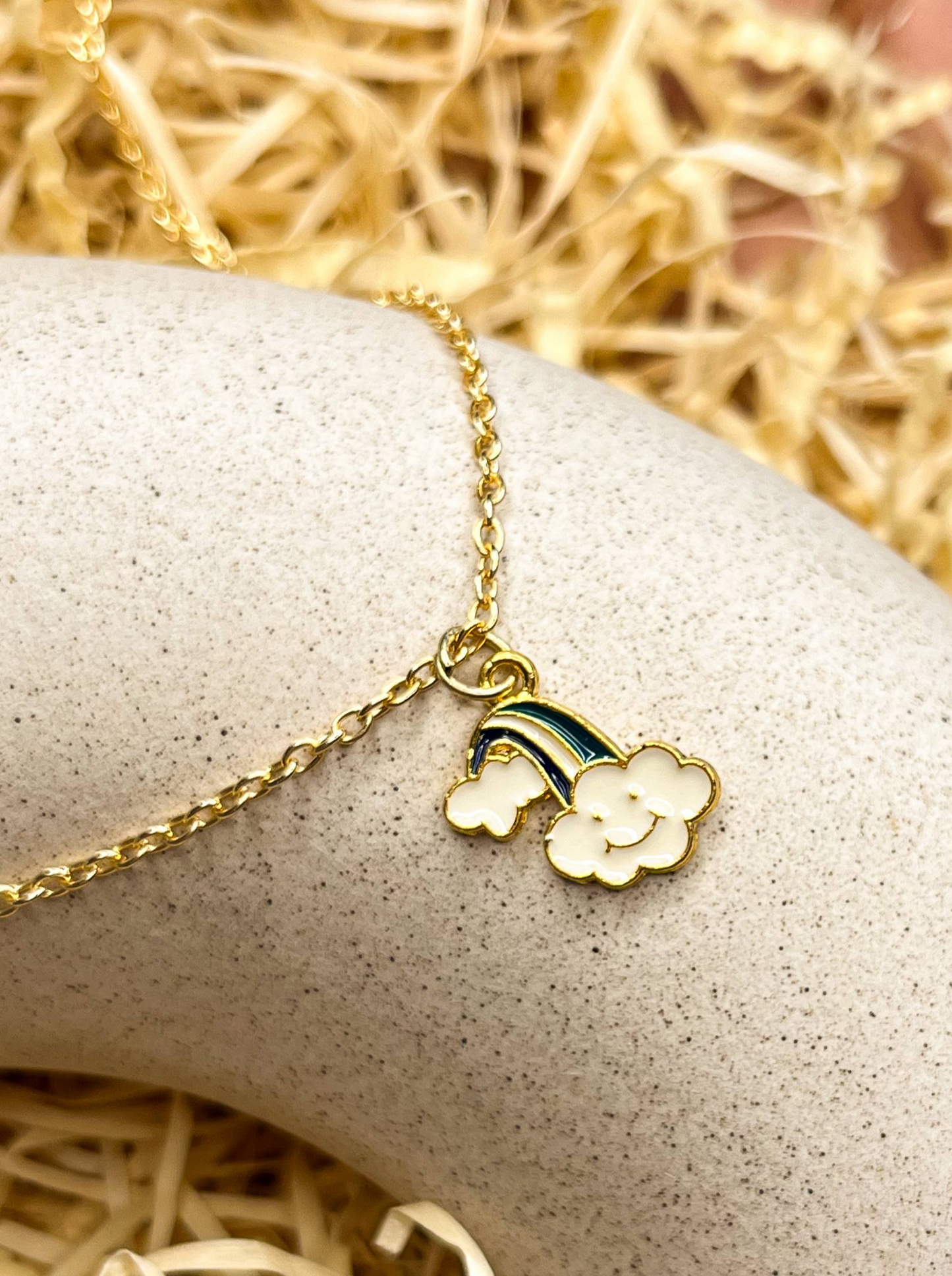 Smiley Cloud Rainbow Enamel Charm Necklace