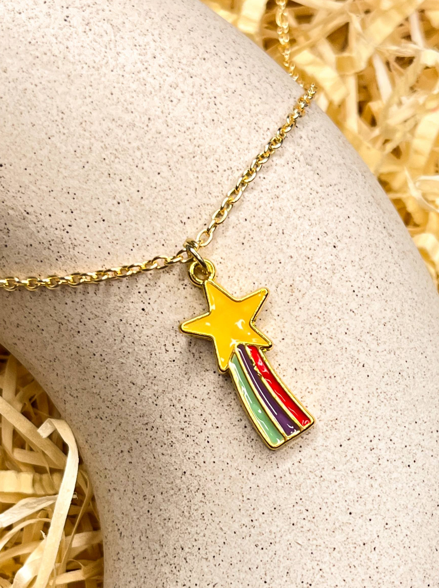 Shooting Rainbow Star Enamel Golden Necklace & Earrings