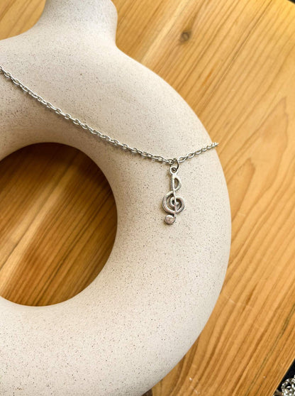 Treble Clef Music Note 2 Silver Pendant With Chain
