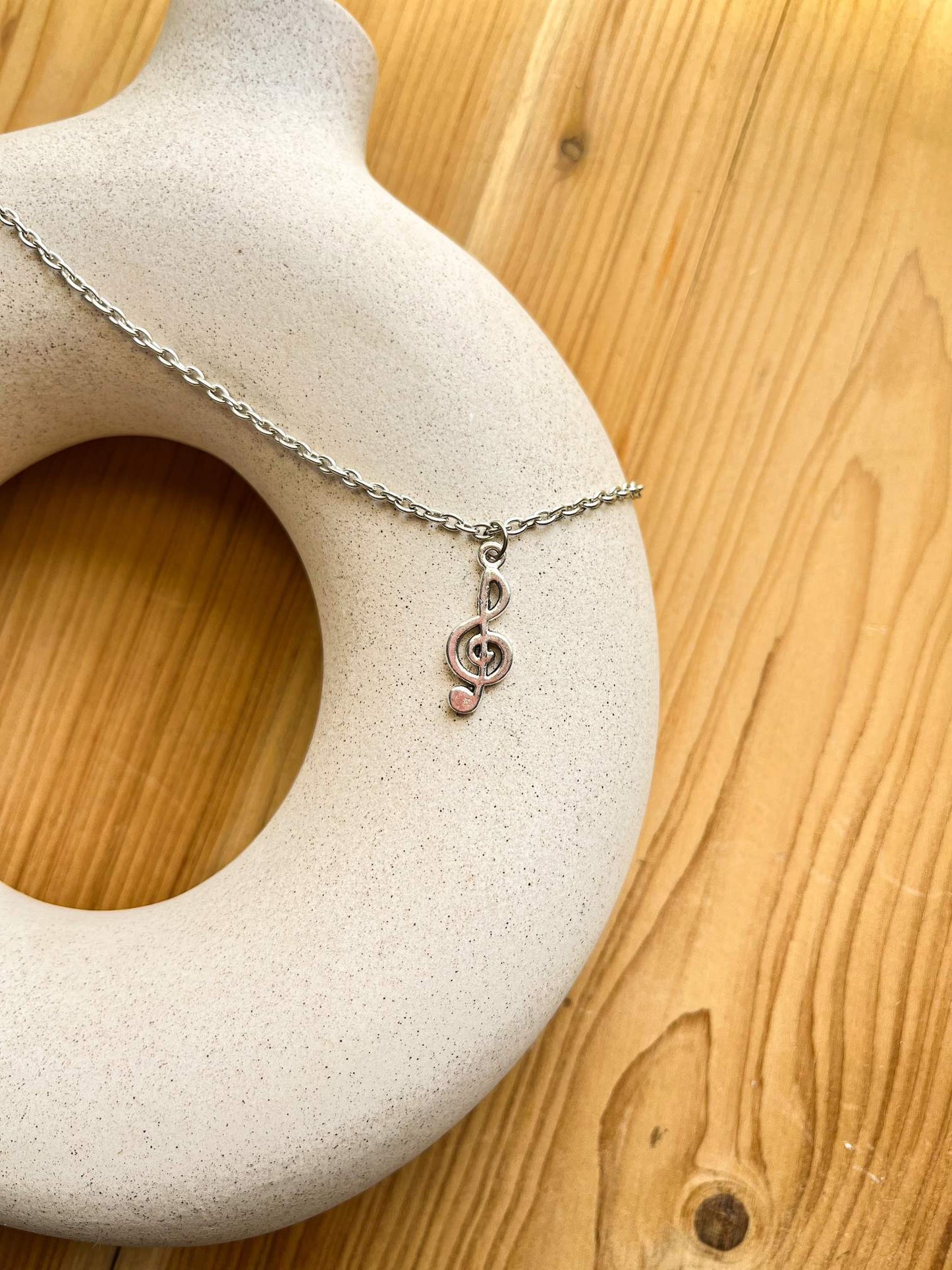 Treble Clef Music Note 2 Silver Pendant With Chain
