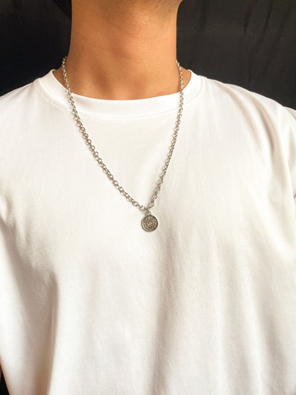 Mendelian Coin Pendant With Thick Round Link Chain