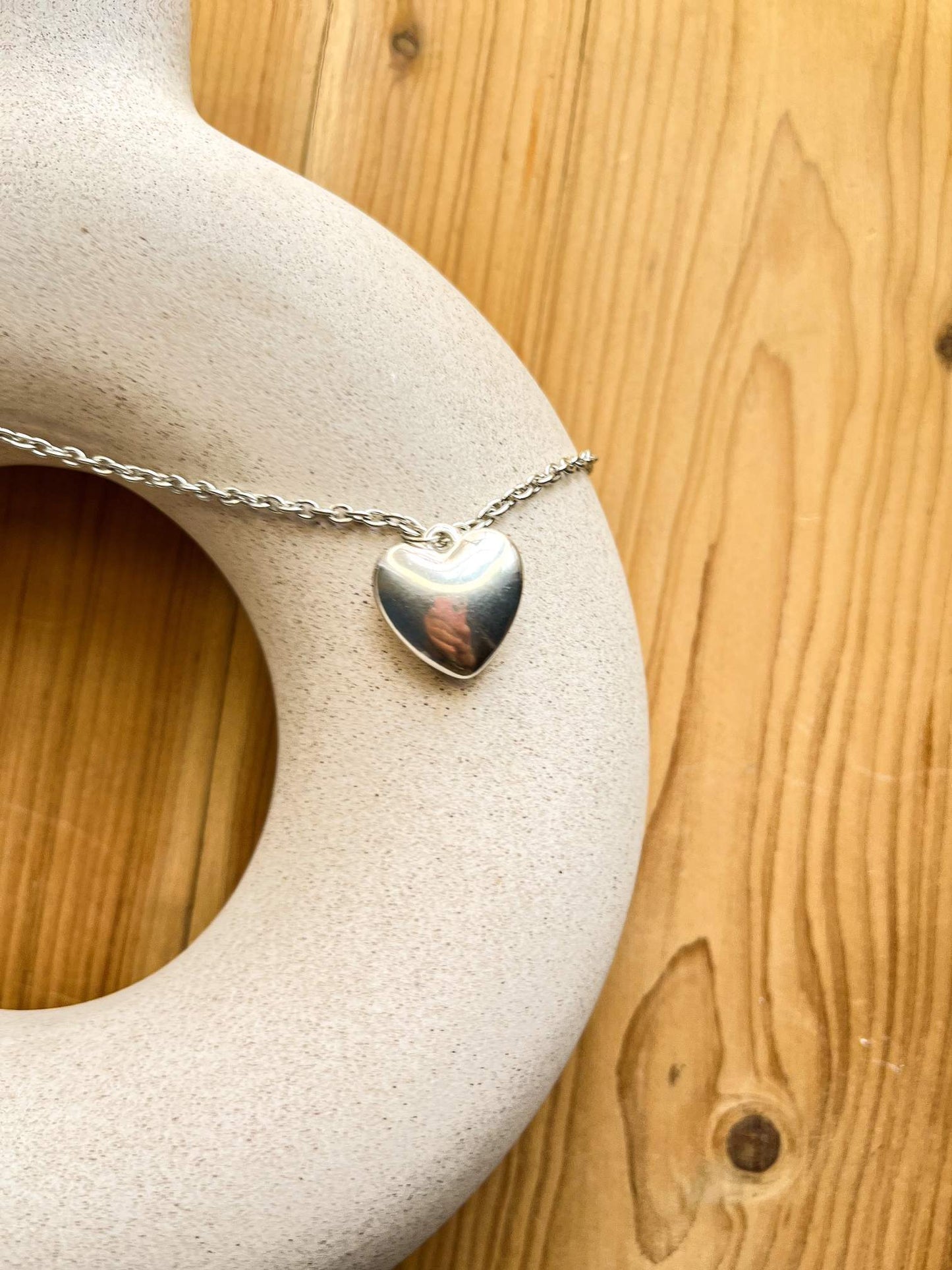 3D Metal Heart Love Silver Pendant With Chain