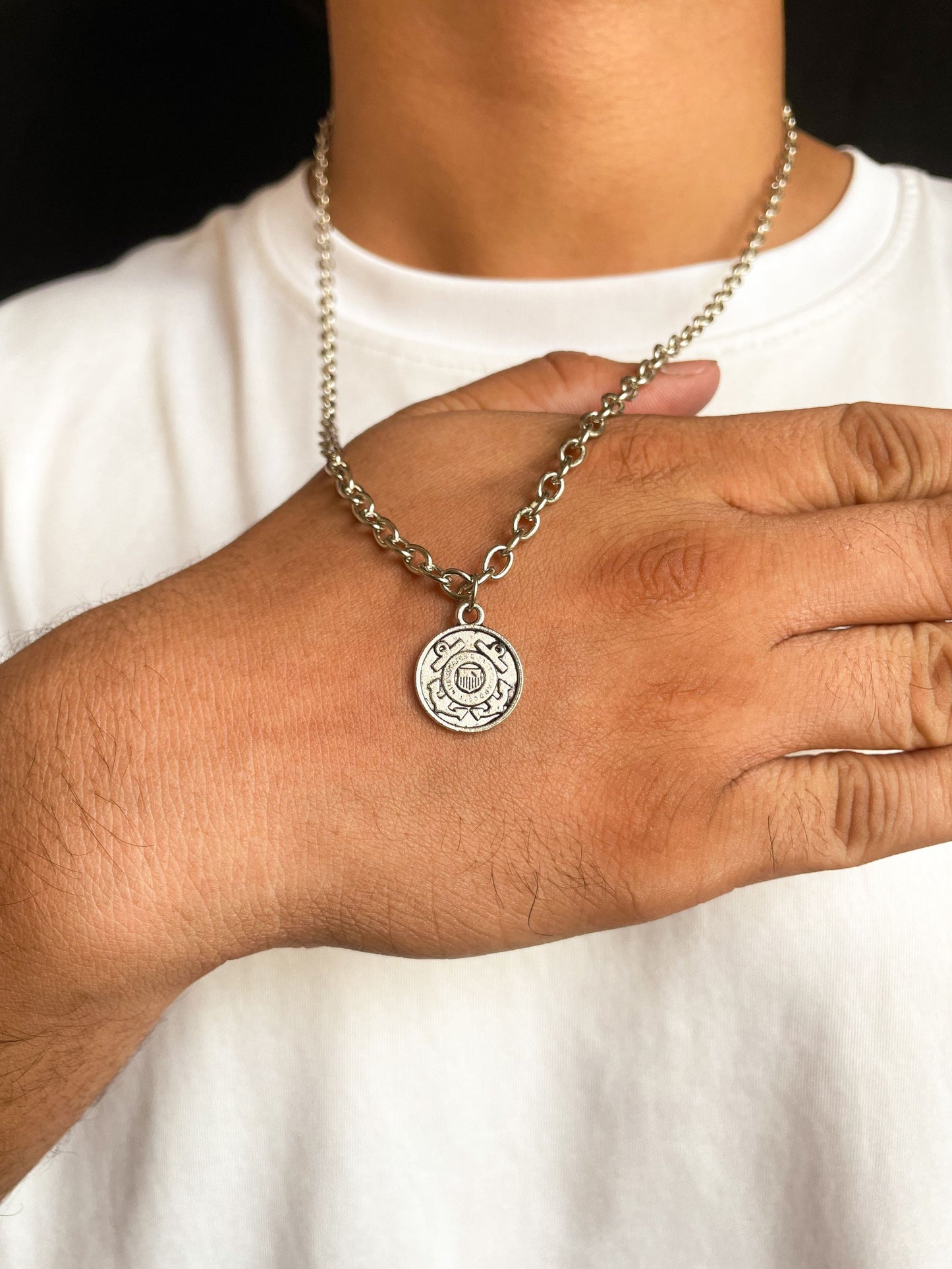 Mendelian Coin Pendant With Thick Round Link Chain