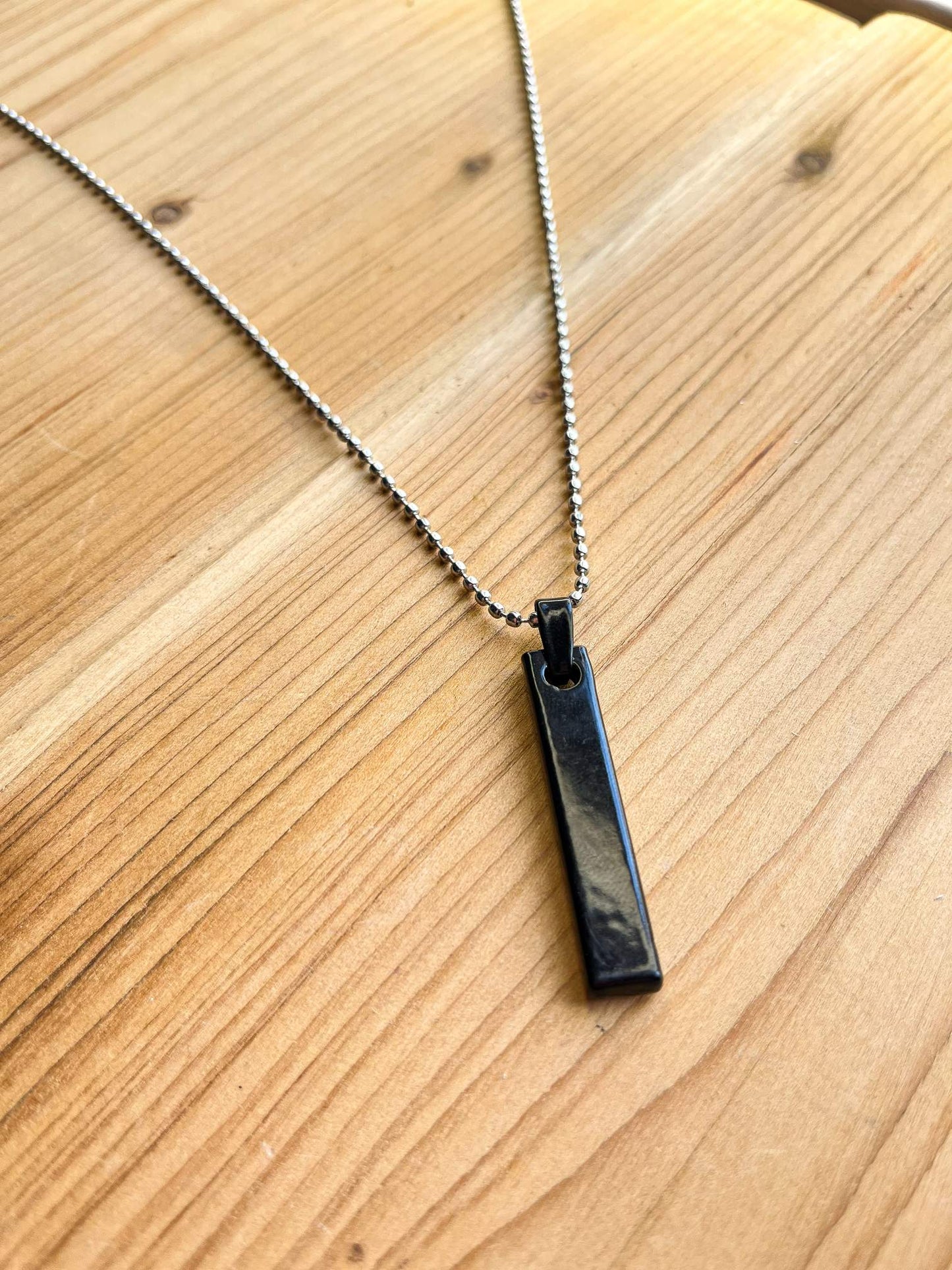 Bar Pendant With Ball Chain For Men: Silver With Black