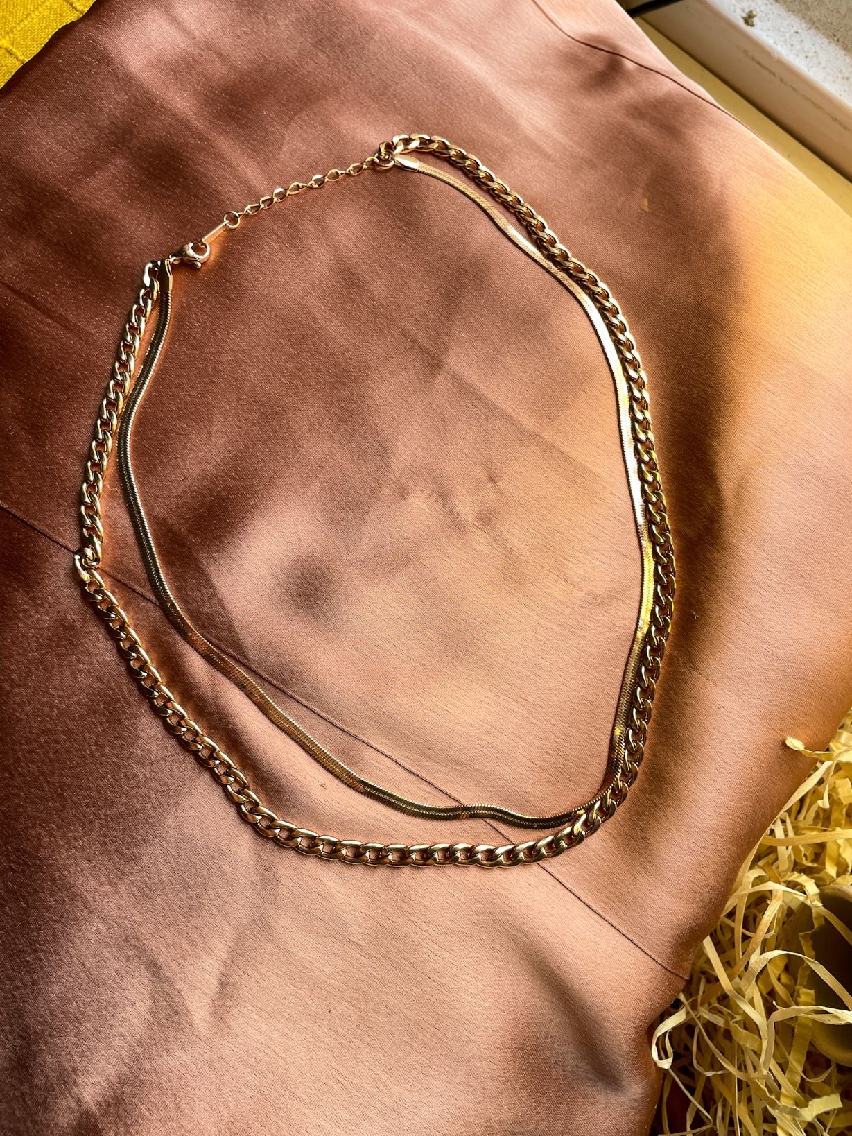 Bold Link & Snake Layered Waterproof Chain Necklace: Rose Gold