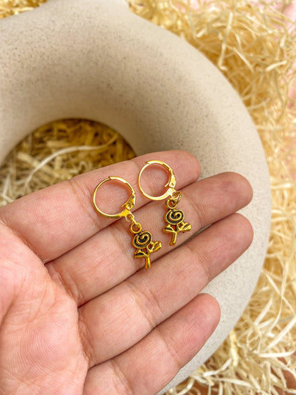 Dainty Rose Charm Antique Golden Hoop Earrings