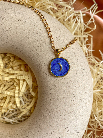 Blue Moon Enamel Coin Waterproof Necklace