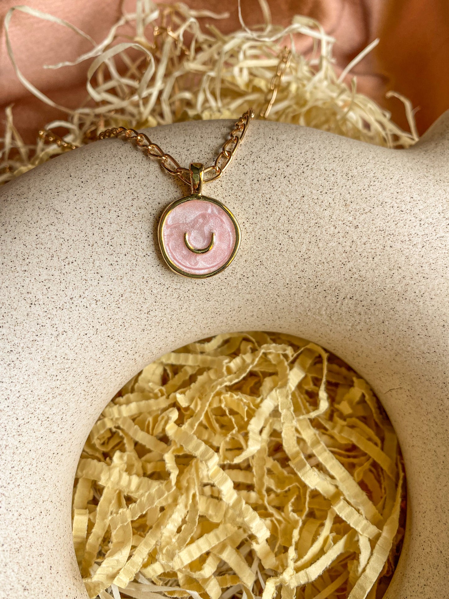 Pink Crescent Moon Enamel Necklace