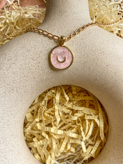 Pink Crescent Moon Enamel Necklace