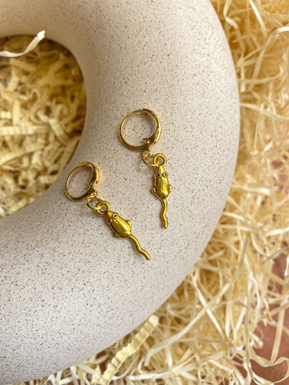 Antique Gold Mouse Hoop Earrings