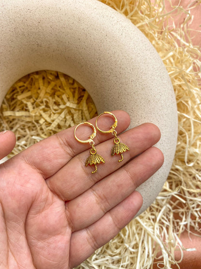 Mini Umbrella Charm Antique Golden Hoop Earrings