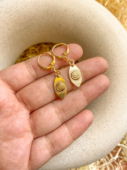 Light Golden Evil Eye Charm Hoop Earrings