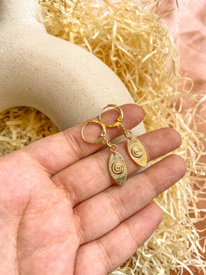 Light Golden Evil Eye Charm Hoop Earrings