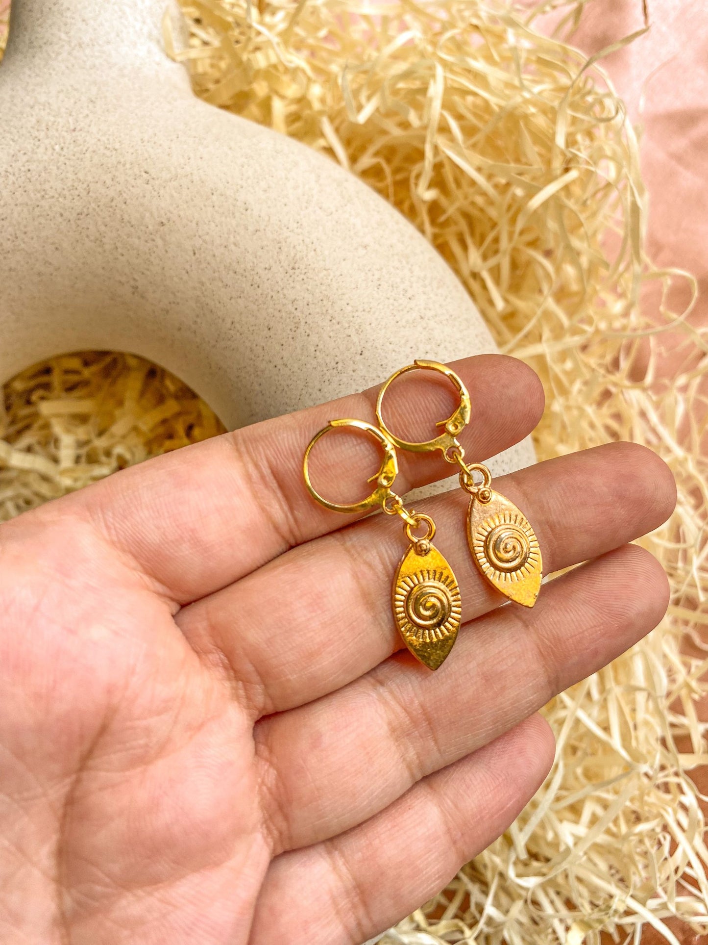 Light Golden Evil Eye Charm Hoop Earrings