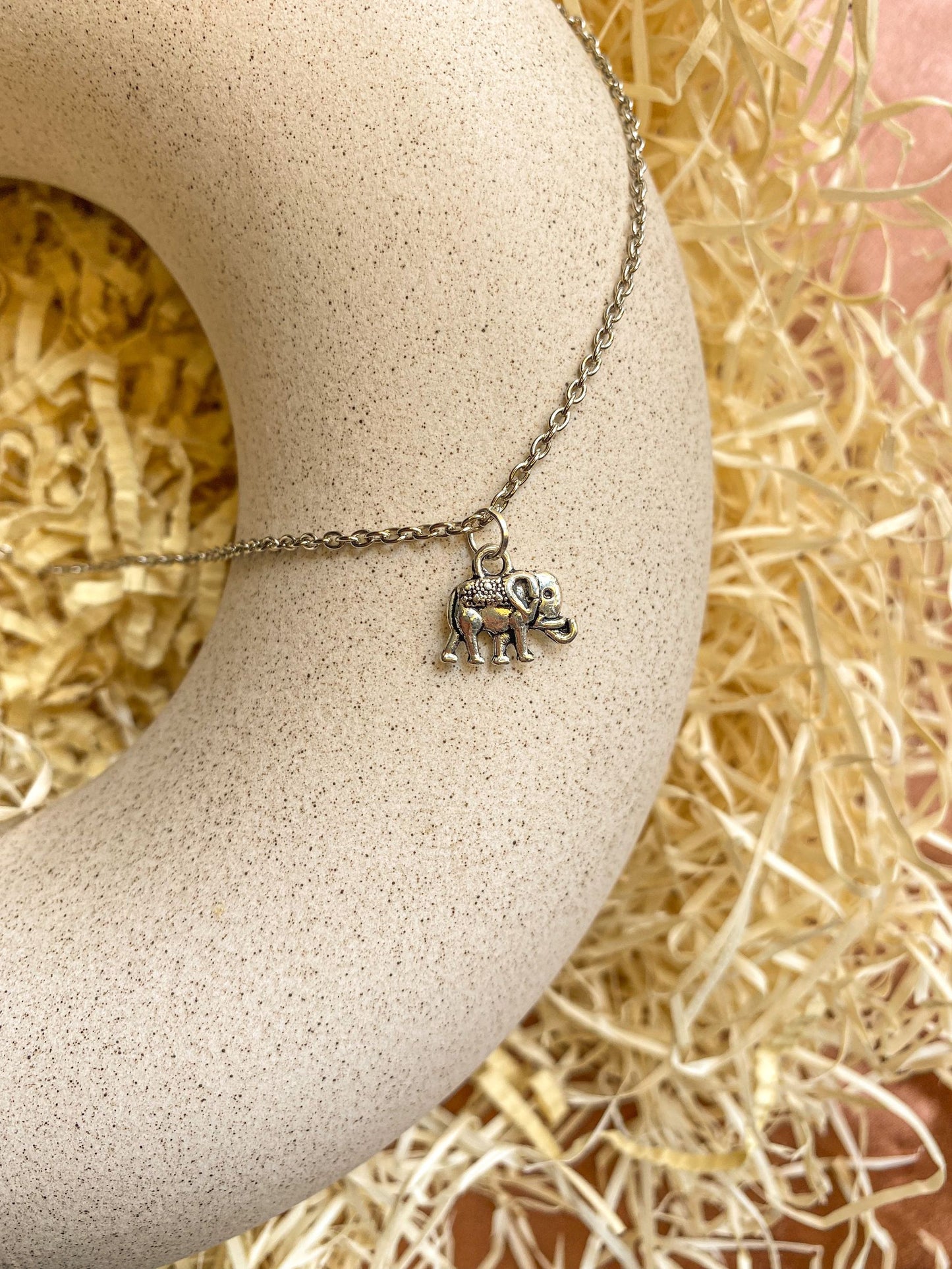 Silver Engraved Small Elephant Pendant With Chain