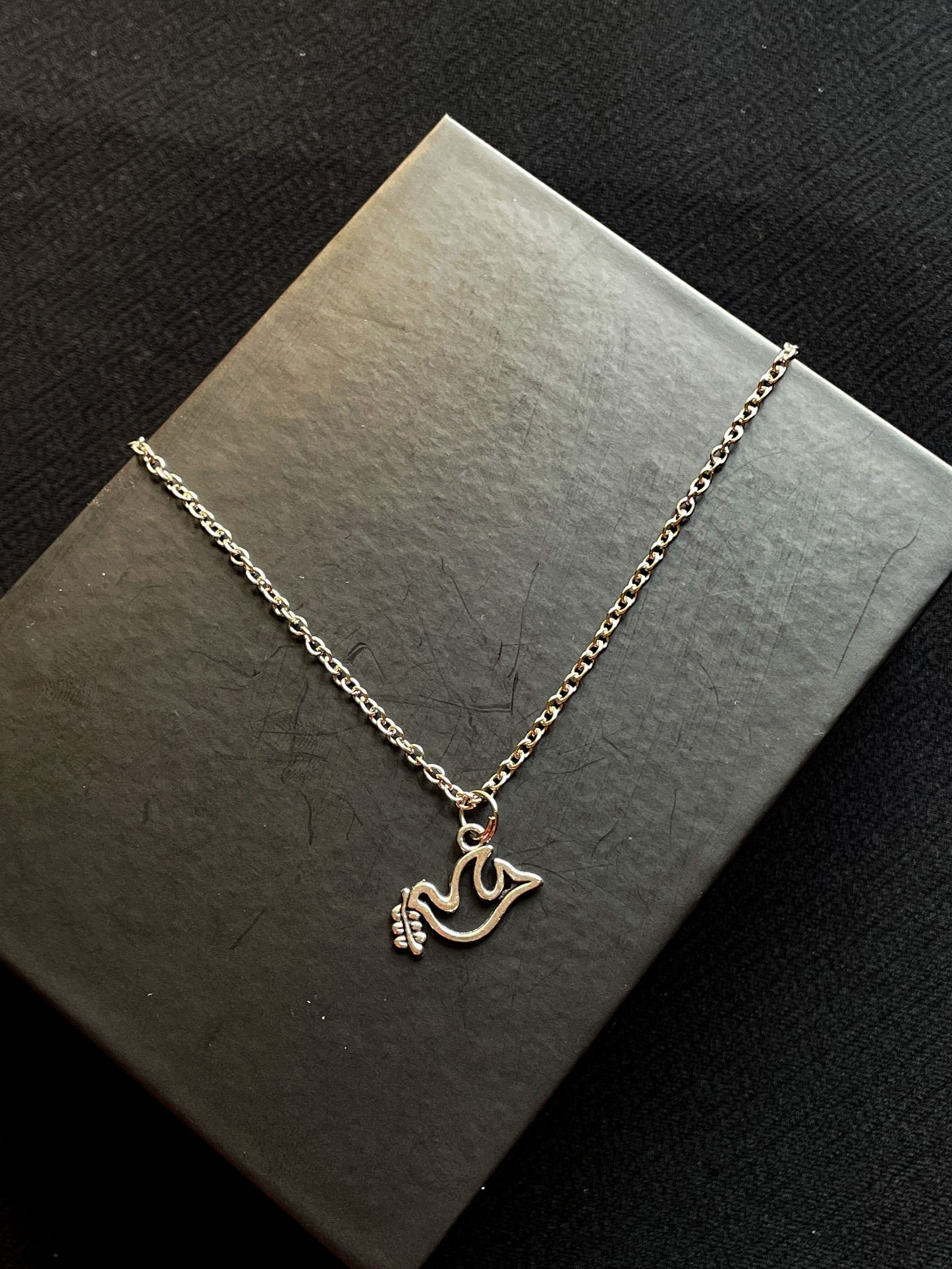 Dove Holding Olive Branch Silver Pendant With Chain