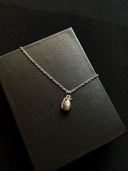 Silver Hand Grenade Pendant With Chain