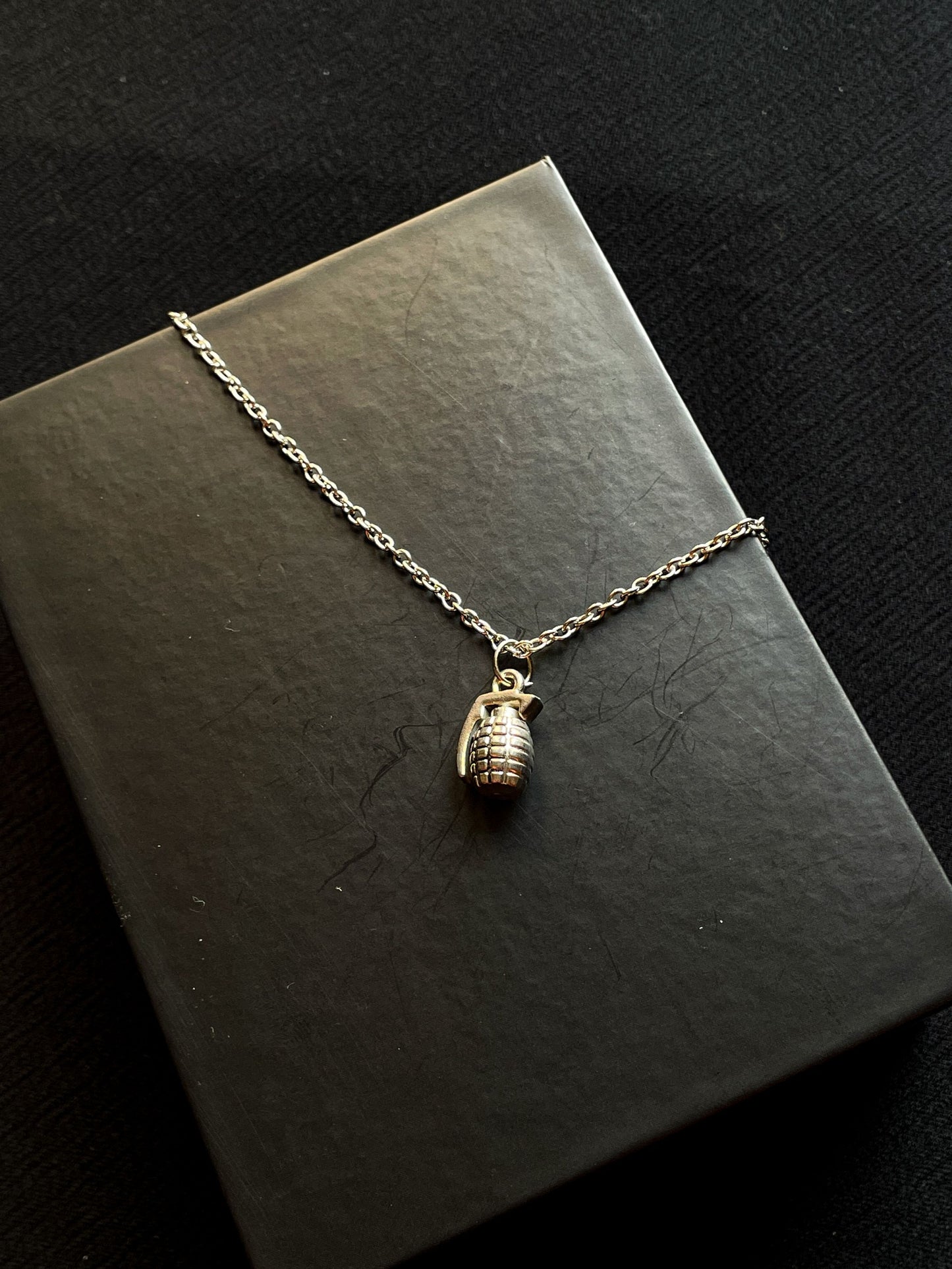 Silver Hand Grenade Pendant With Chain