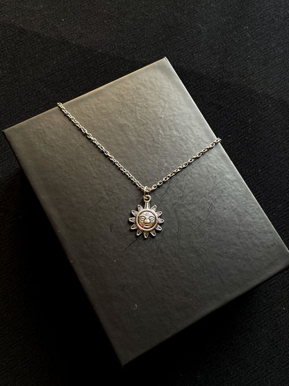 Vintage Sun Silver Pendant With Chain