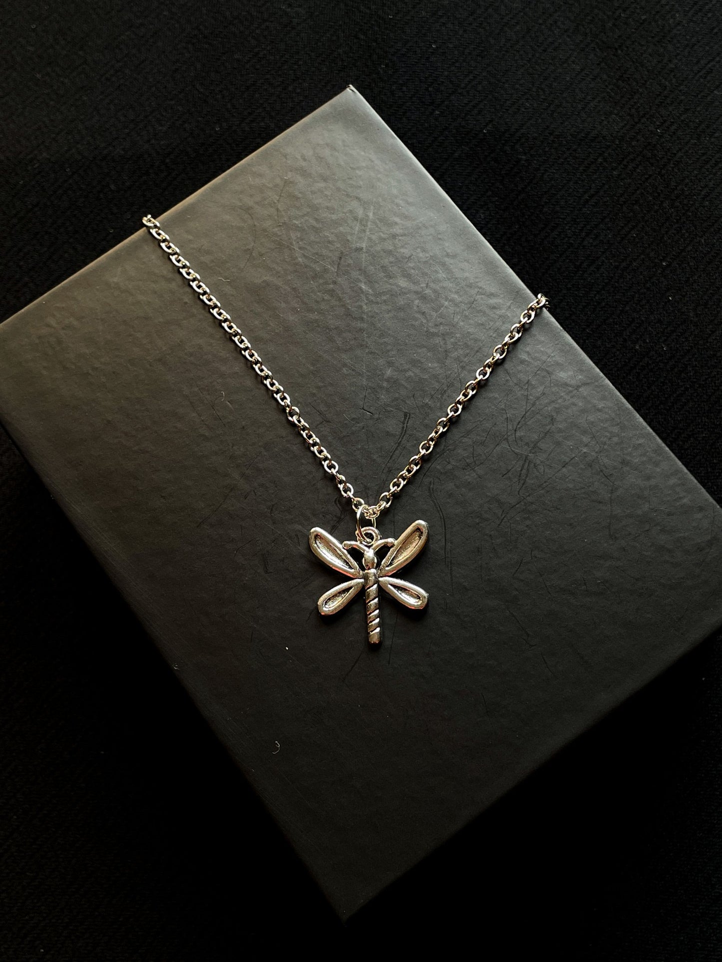 Thin Dragonfly Silver Pendant With Chain