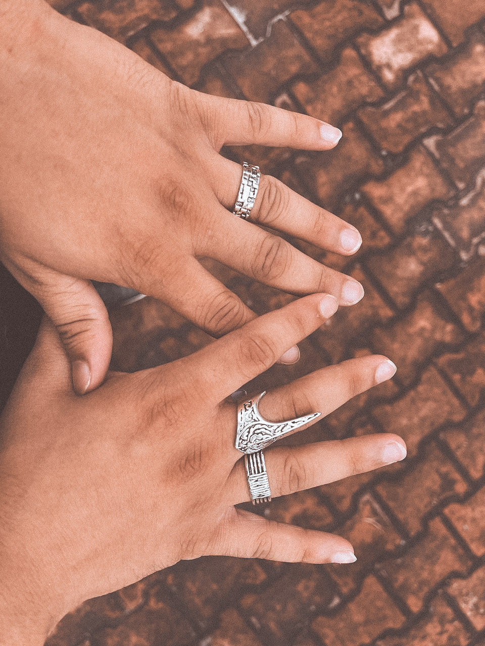 Bricked Silver Oxidized Ring For Men | Waterproof | Stainless Steel | Adjustable