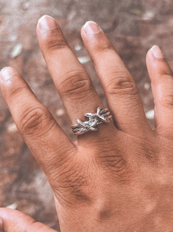 Barbed Wire Silver Oxidized Ring For Men | Adjustable | Waterproof | Stainless Steel