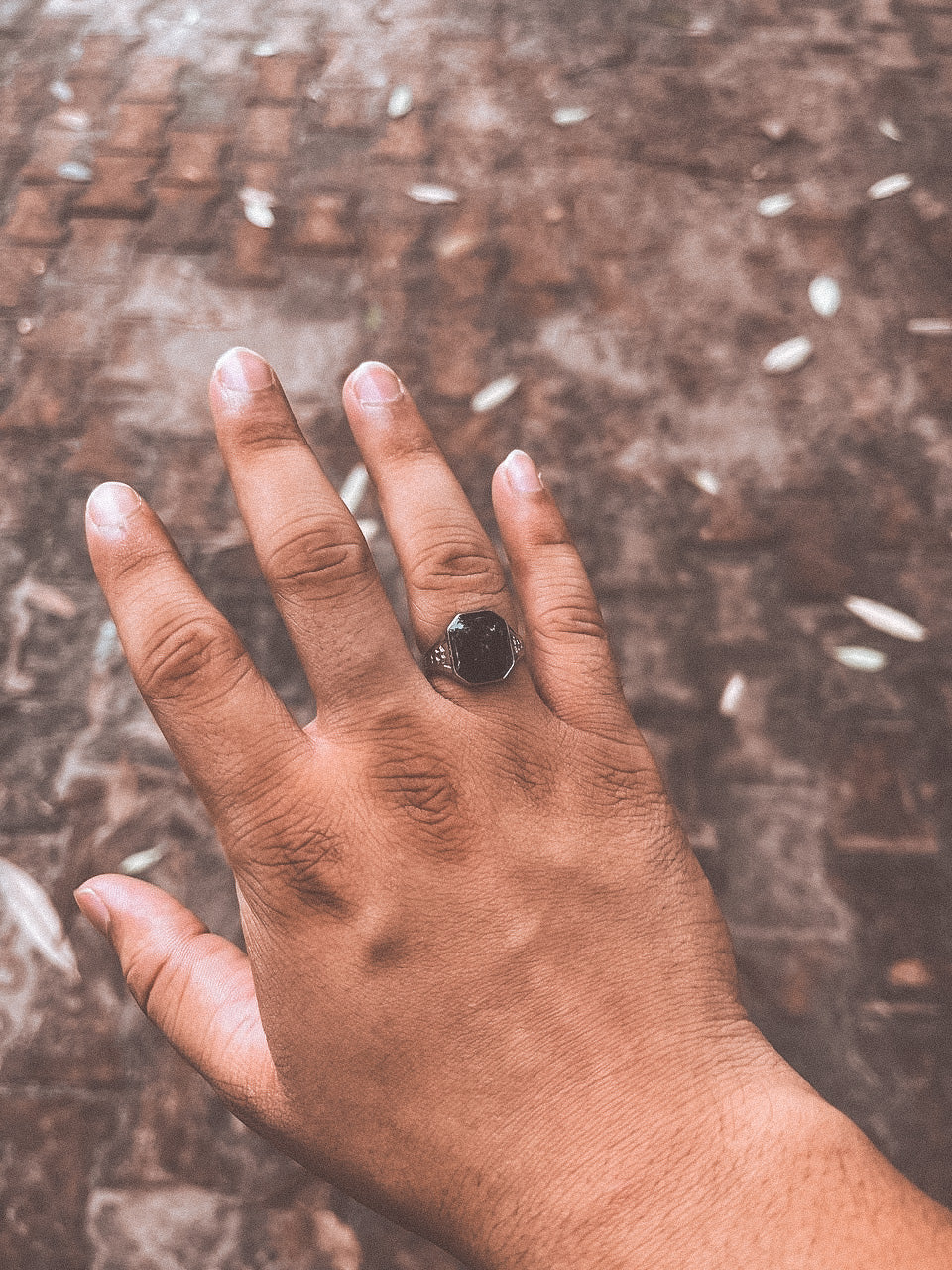 Black Gemstone Silver Oxidized Ring | Waterproof | Stainless Steel