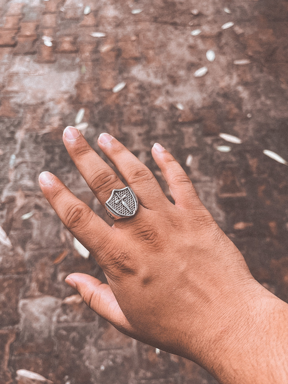 Cross Shield Silver Oxidized Ring | Waterproof | Stainless Steel