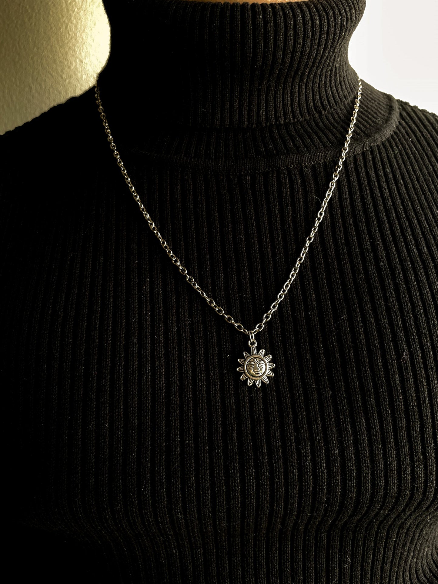 Vintage Sun Silver Pendant With Chain