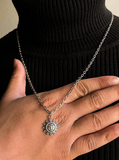 Vintage Sun Silver Pendant With Chain