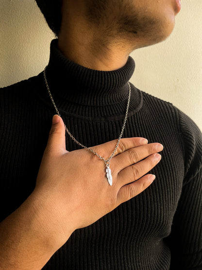 Sketched Leaf Silver Pendant With Chain