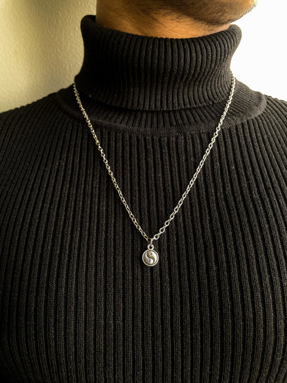 Yin Yang Silver Coin Pendant With Chain