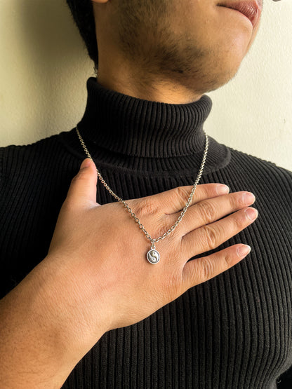 Yin Yang Silver Coin Pendant With Chain