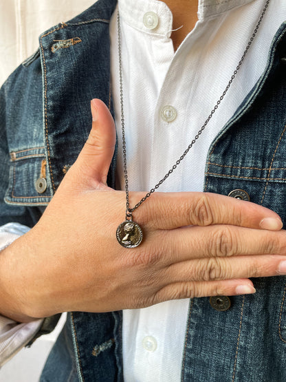 Big Elizabeth Coin Gunmetal Black Pendant With Chain