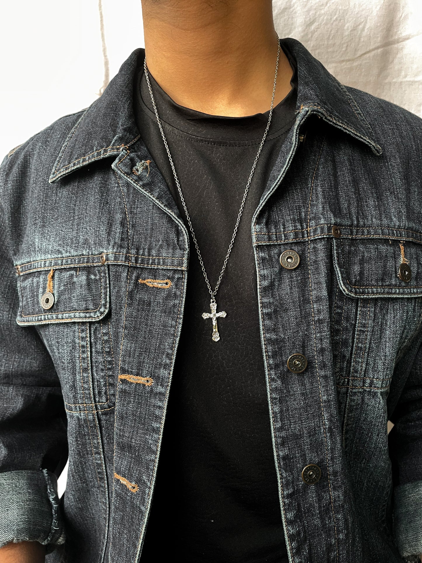 Thin Silver Cross Pendant With Chain