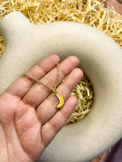 Dainty Banana Enamel Golden Necklace & Earrings