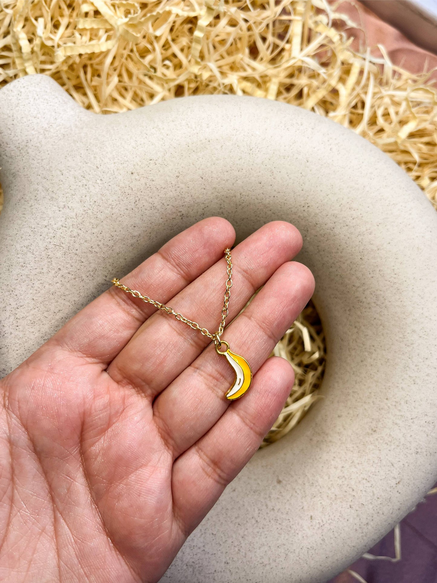 Dainty Banana Enamel Golden Necklace & Earrings