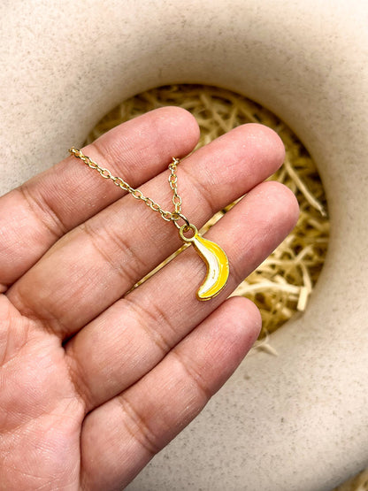 Dainty Banana Enamel Golden Necklace & Earrings