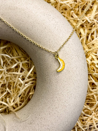 Dainty Banana Enamel Golden Necklace & Earrings