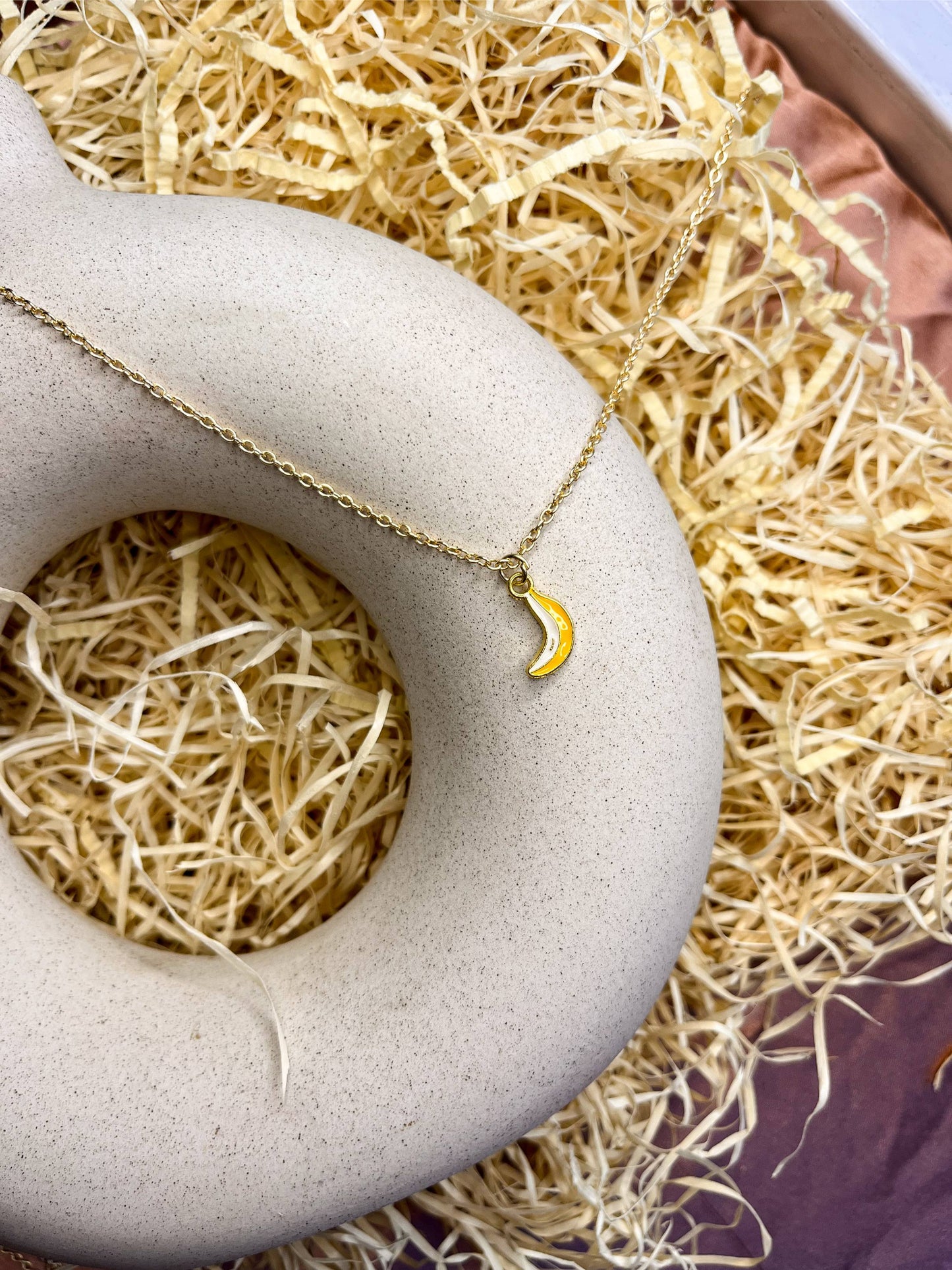 Dainty Banana Enamel Golden Necklace & Earrings