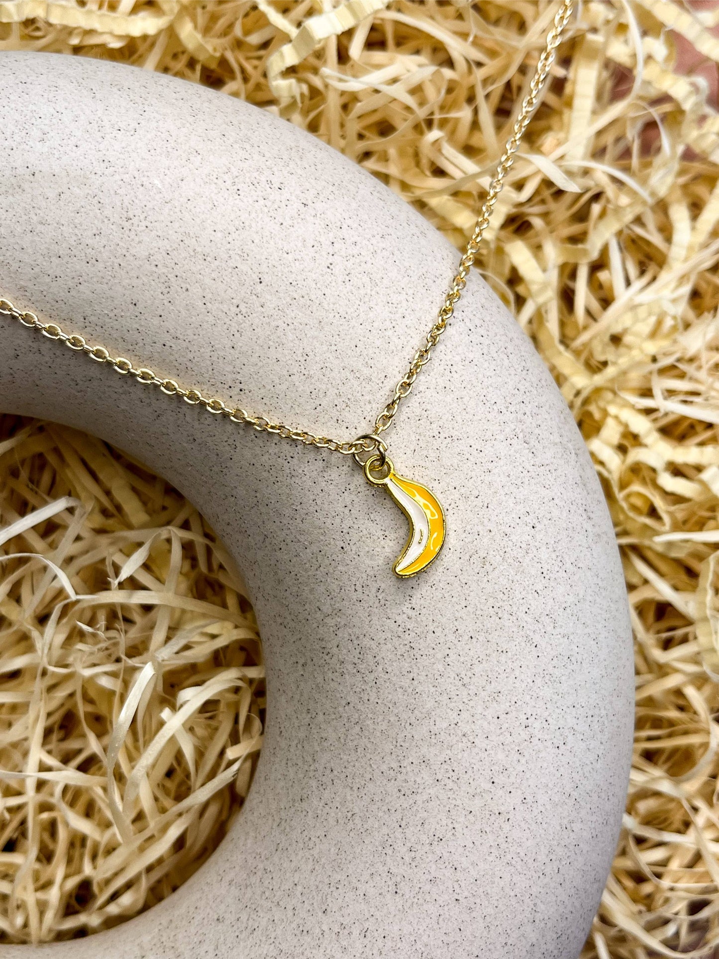 Dainty Banana Enamel Golden Necklace & Earrings